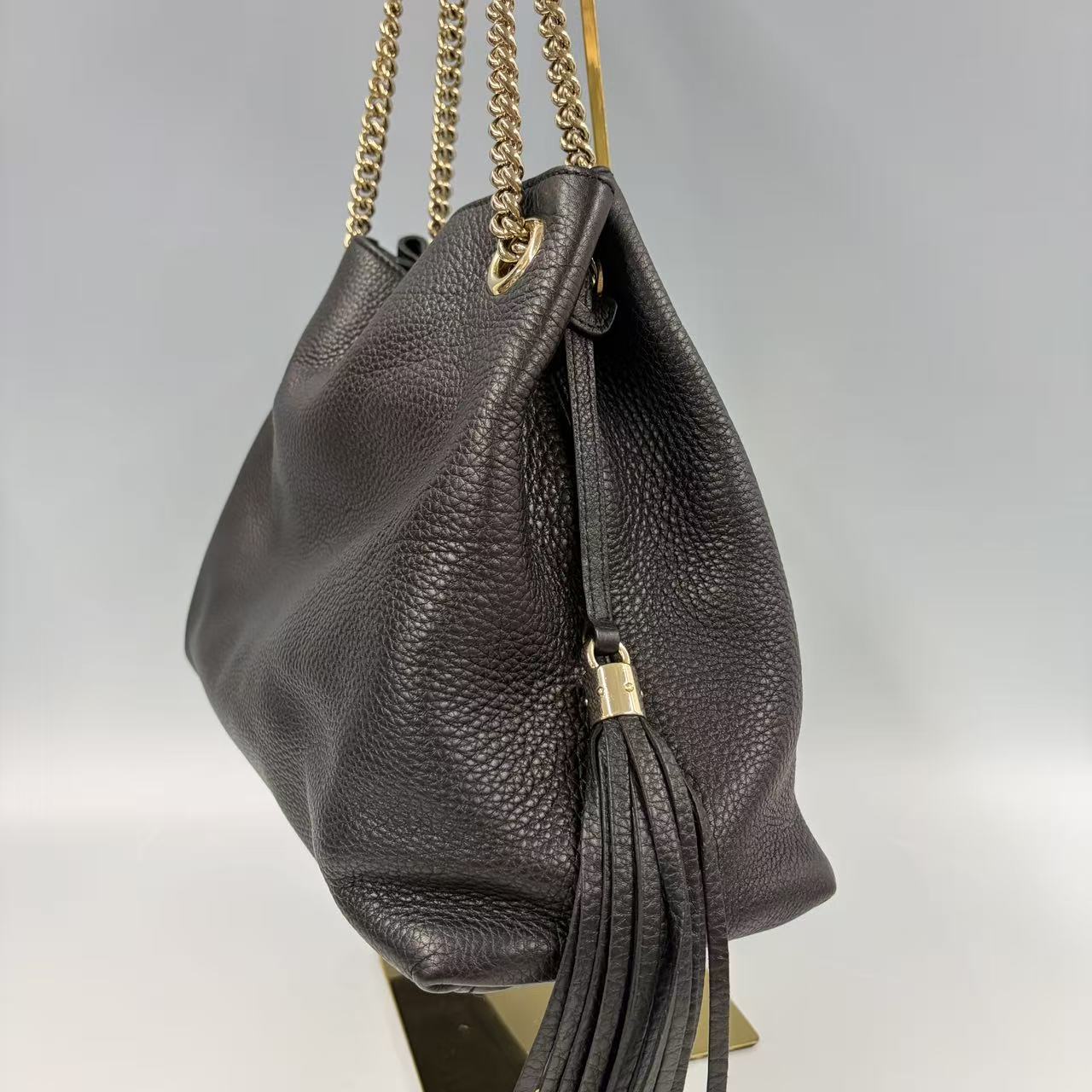 Gucci Aphrodite  Shoulder Bag - Black Soft Textured Leather - Gold GG Logo
