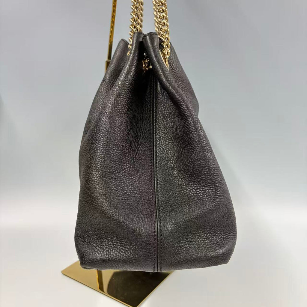 Gucci Aphrodite  Shoulder Bag - Black Soft Textured Leather - Gold GG Logo