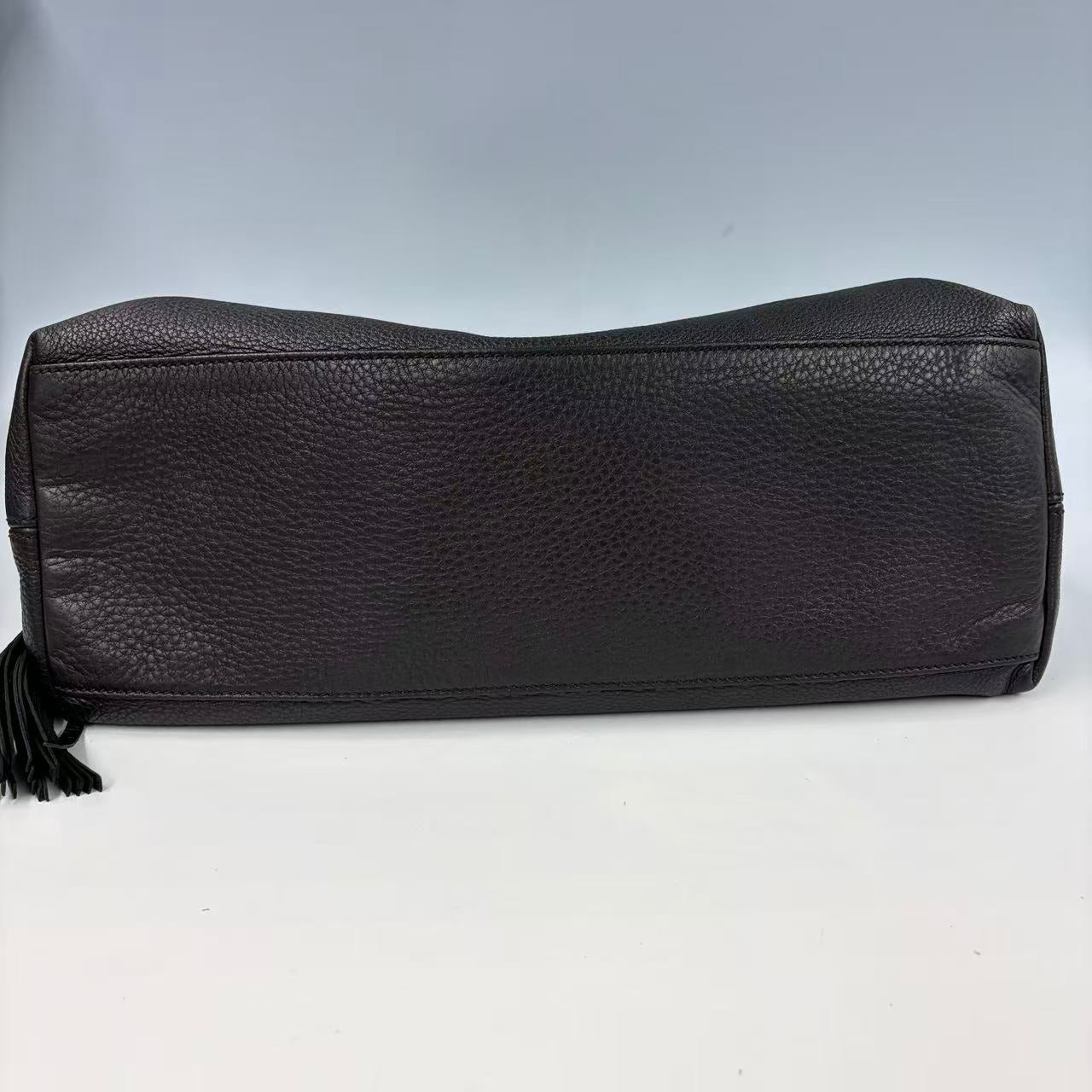 Gucci Aphrodite  Shoulder Bag - Black Soft Textured Leather - Gold GG Logo
