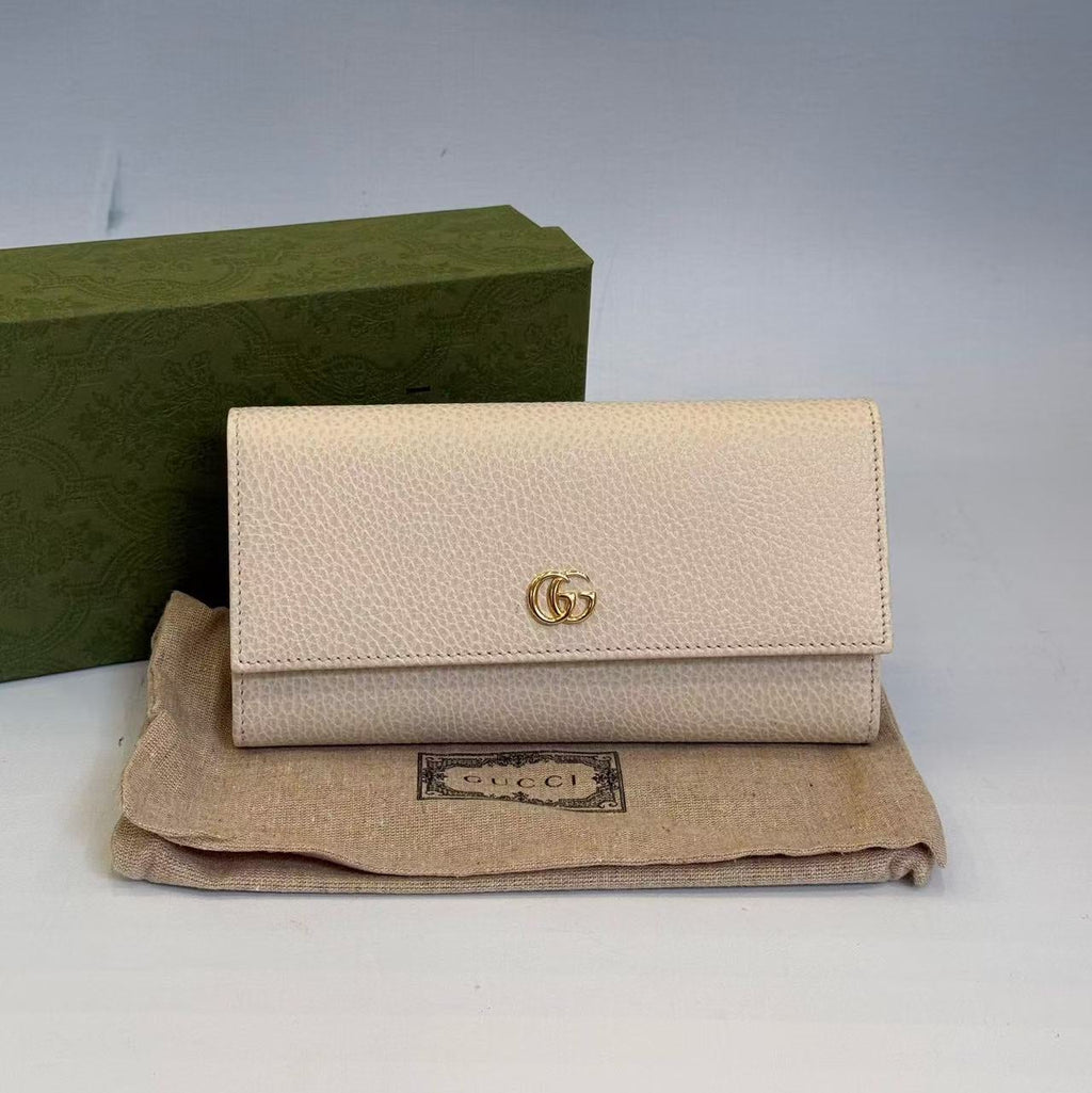 Gucci GG Marmont Continental Wallet - Beige Textured Leather - Gold Hardware
