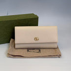 Gucci GG Marmont Continental Wallet - Beige Textured Leather - Gold Hardware