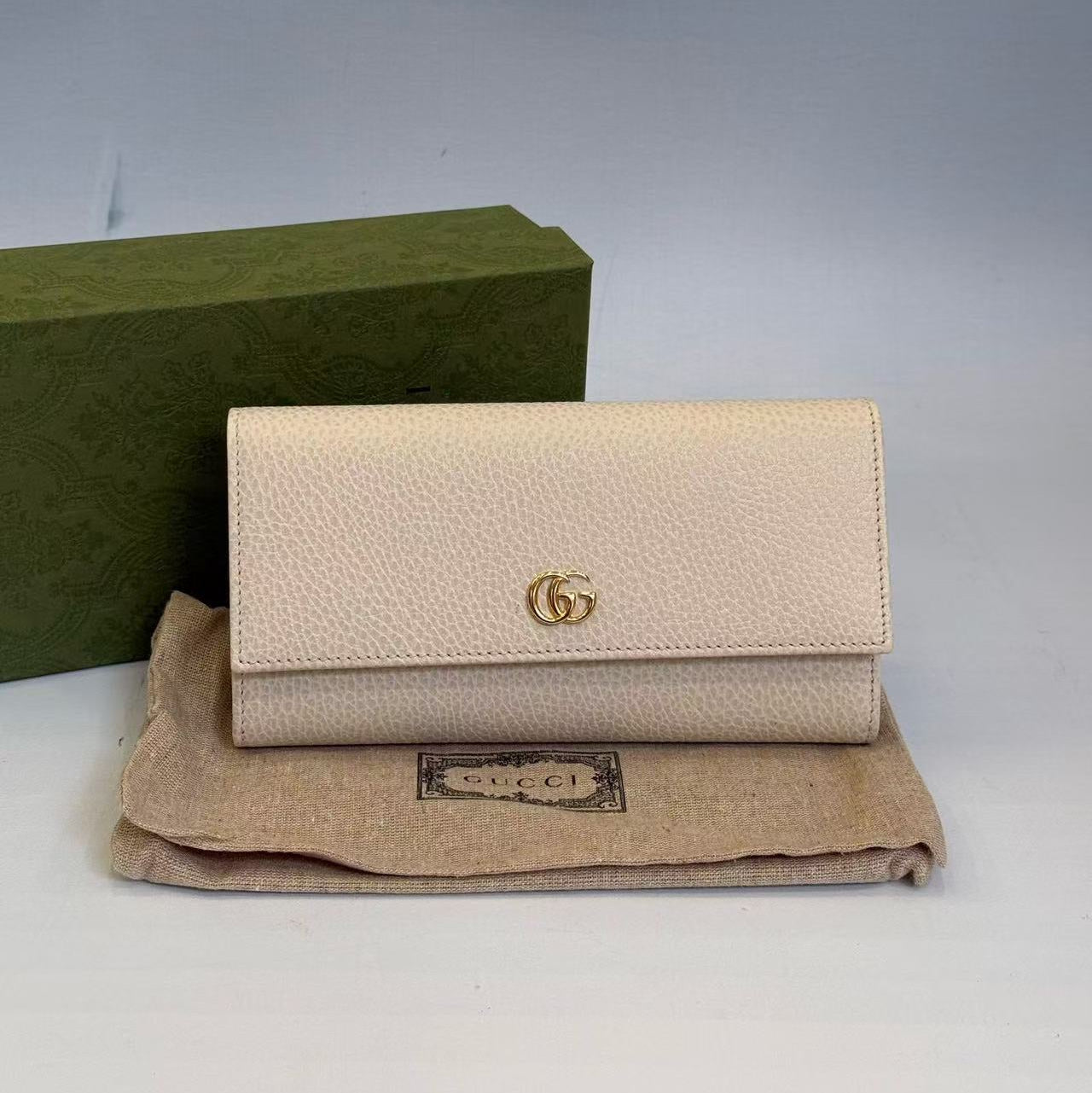 Gucci GG Marmont Continental Wallet - Beige Textured Leather - Gold Hardware