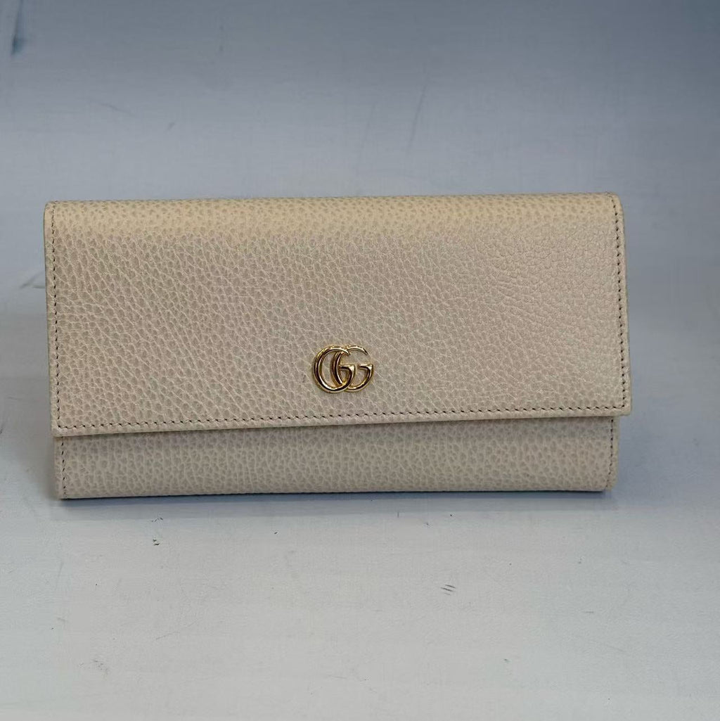 Gucci GG Marmont Continental Wallet - Beige Textured Leather - Gold Hardware