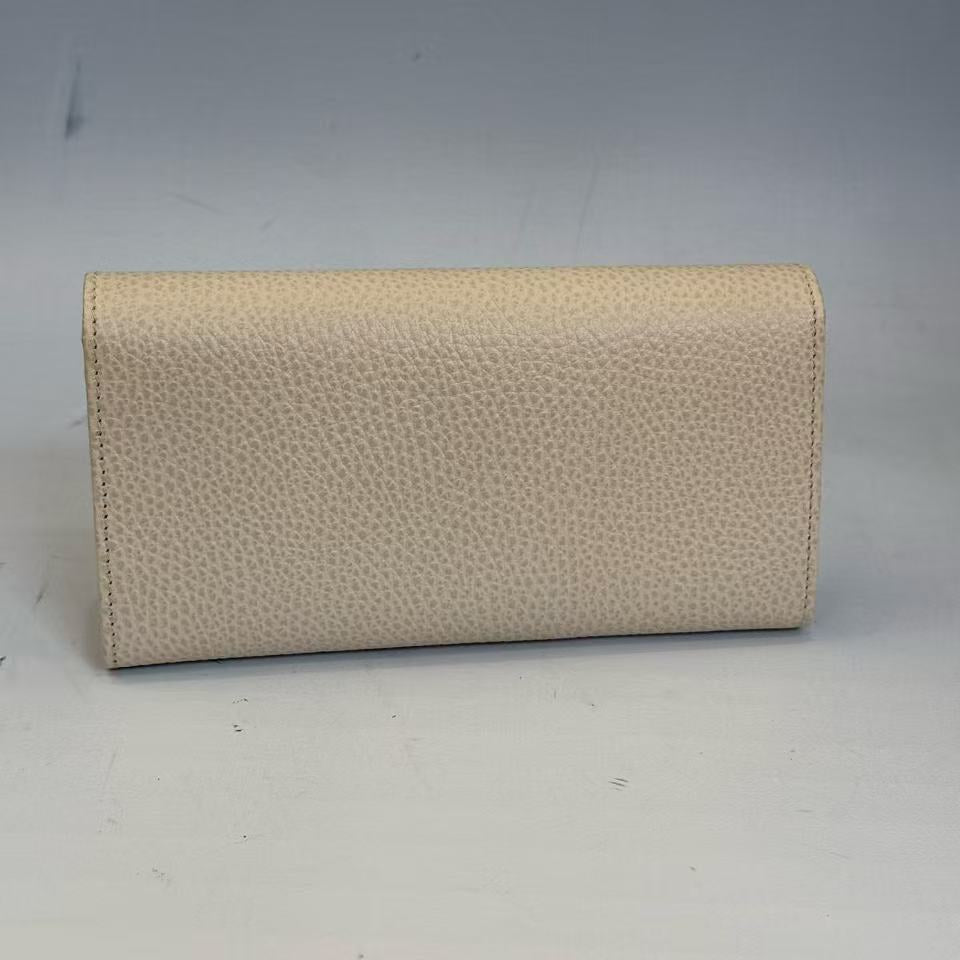 Gucci GG Marmont Continental Wallet - Beige Textured Leather - Gold Hardware