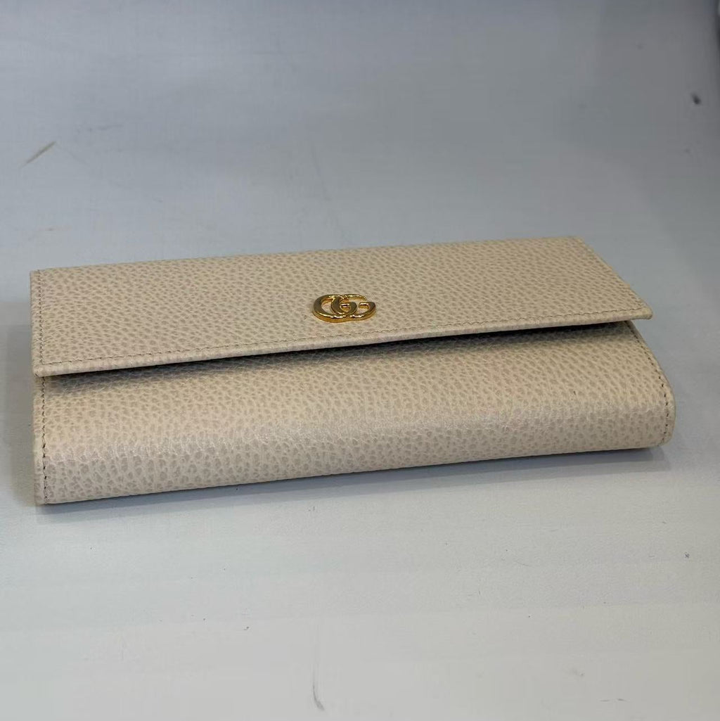 Gucci GG Marmont Continental Wallet - Beige Textured Leather - Gold Hardware