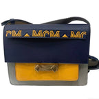 MCM M-PUP Colorblock Shoulder Bag - Navy Blue, Yellow & Grey Leather