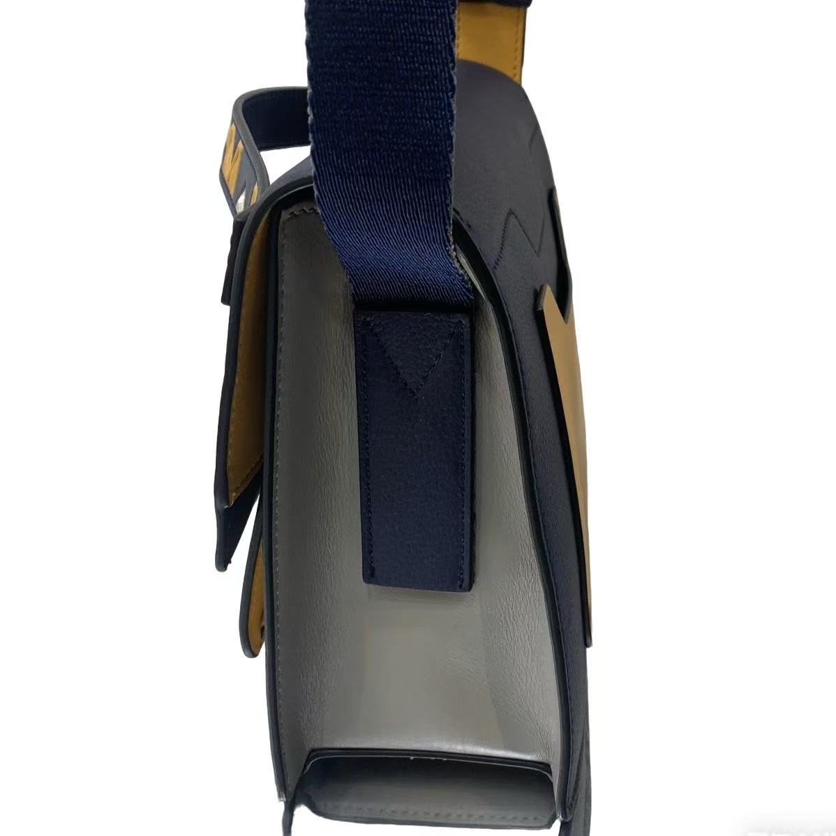 MCM M-PUP Colorblock Shoulder Bag - Navy Blue, Yellow & Grey Leather
