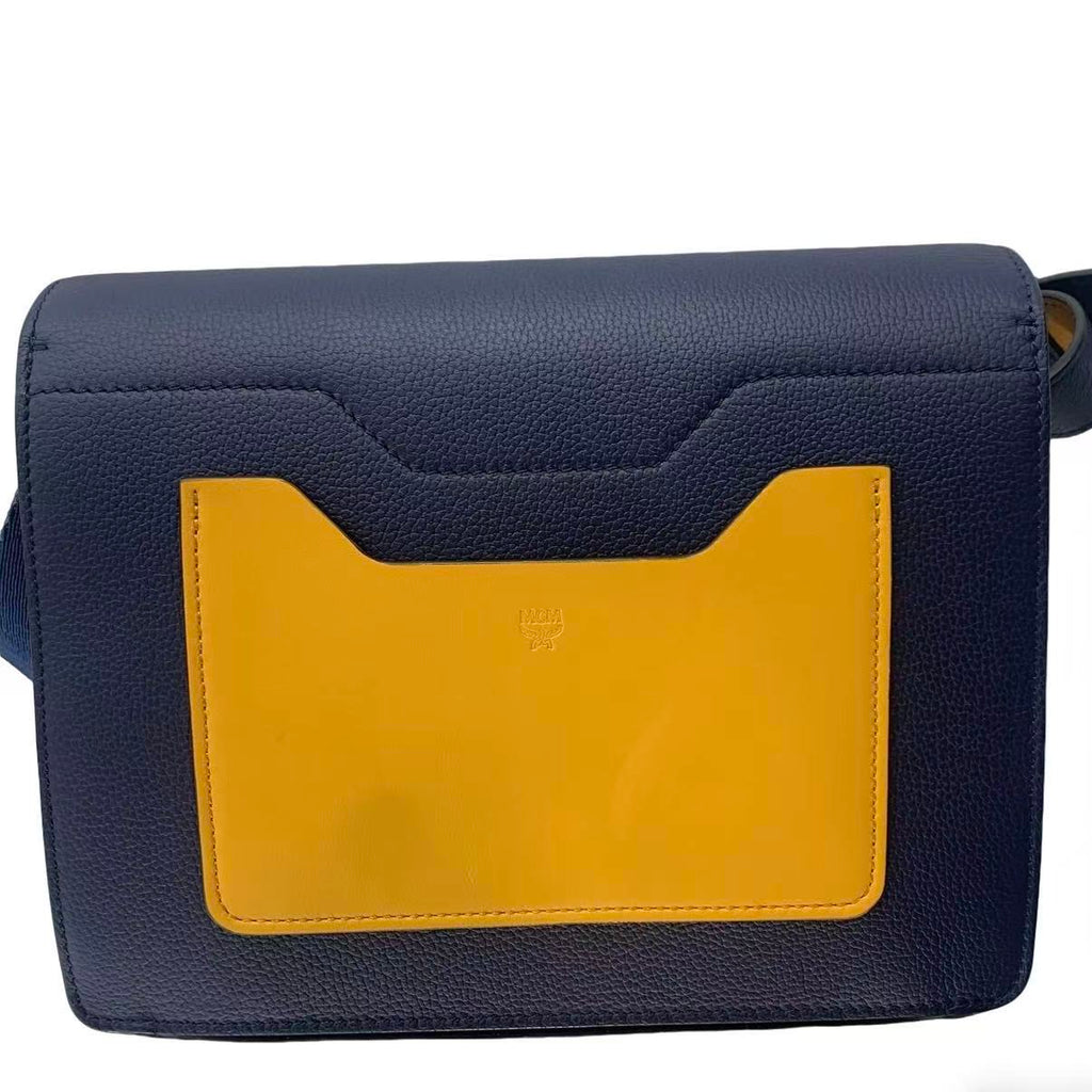 MCM M-PUP Colorblock Shoulder Bag - Navy Blue, Yellow & Grey Leather