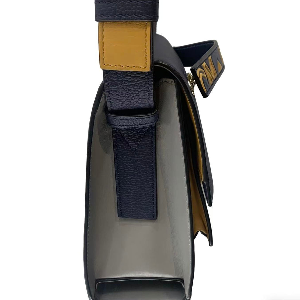 MCM M-PUP Colorblock Shoulder Bag - Navy Blue, Yellow & Grey Leather