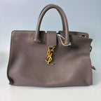 Saint Laurent (YSL) Small Cabas Rive Gauche Bag in Grey Calfskin