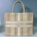 Christian Dior Large Book Tote in Beige Bayadère Embroidered Canvas
