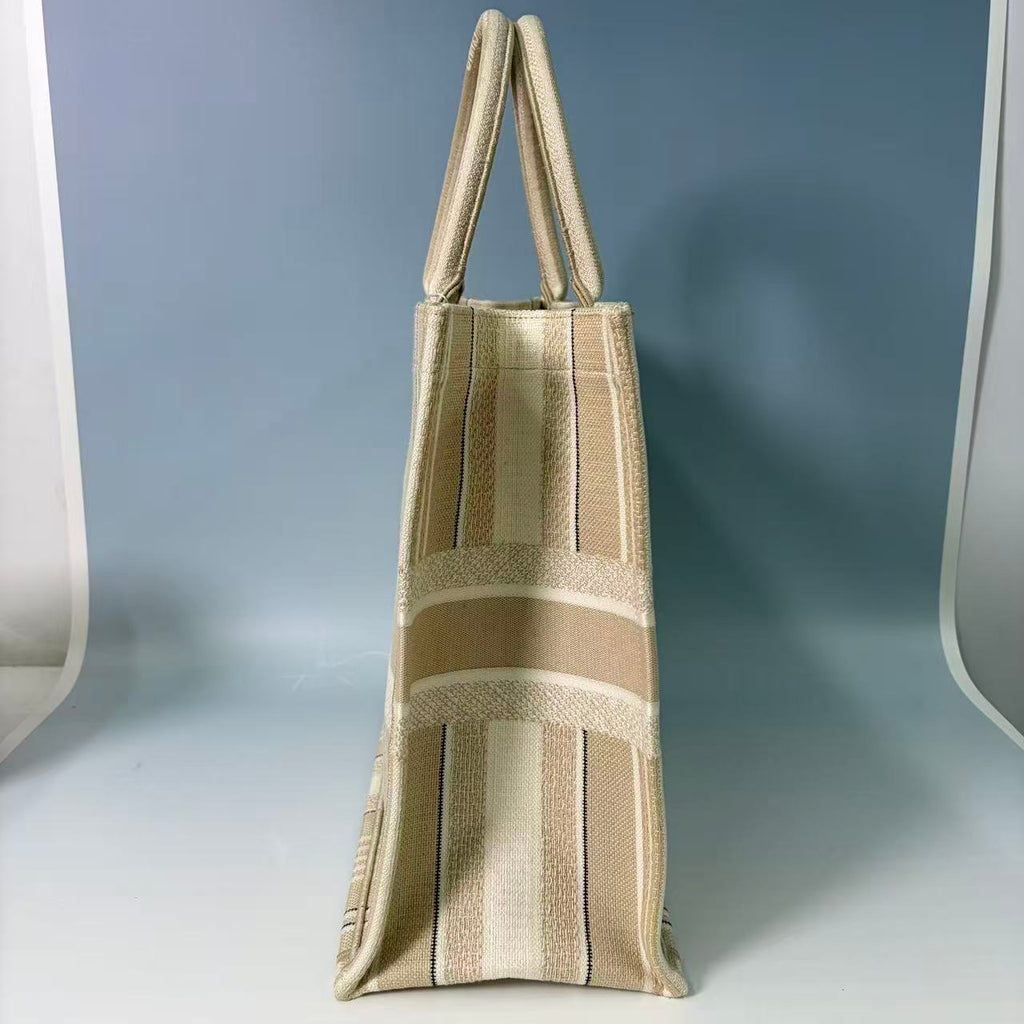 Christian Dior Large Book Tote in Beige Bayadère Embroidered Canvas
