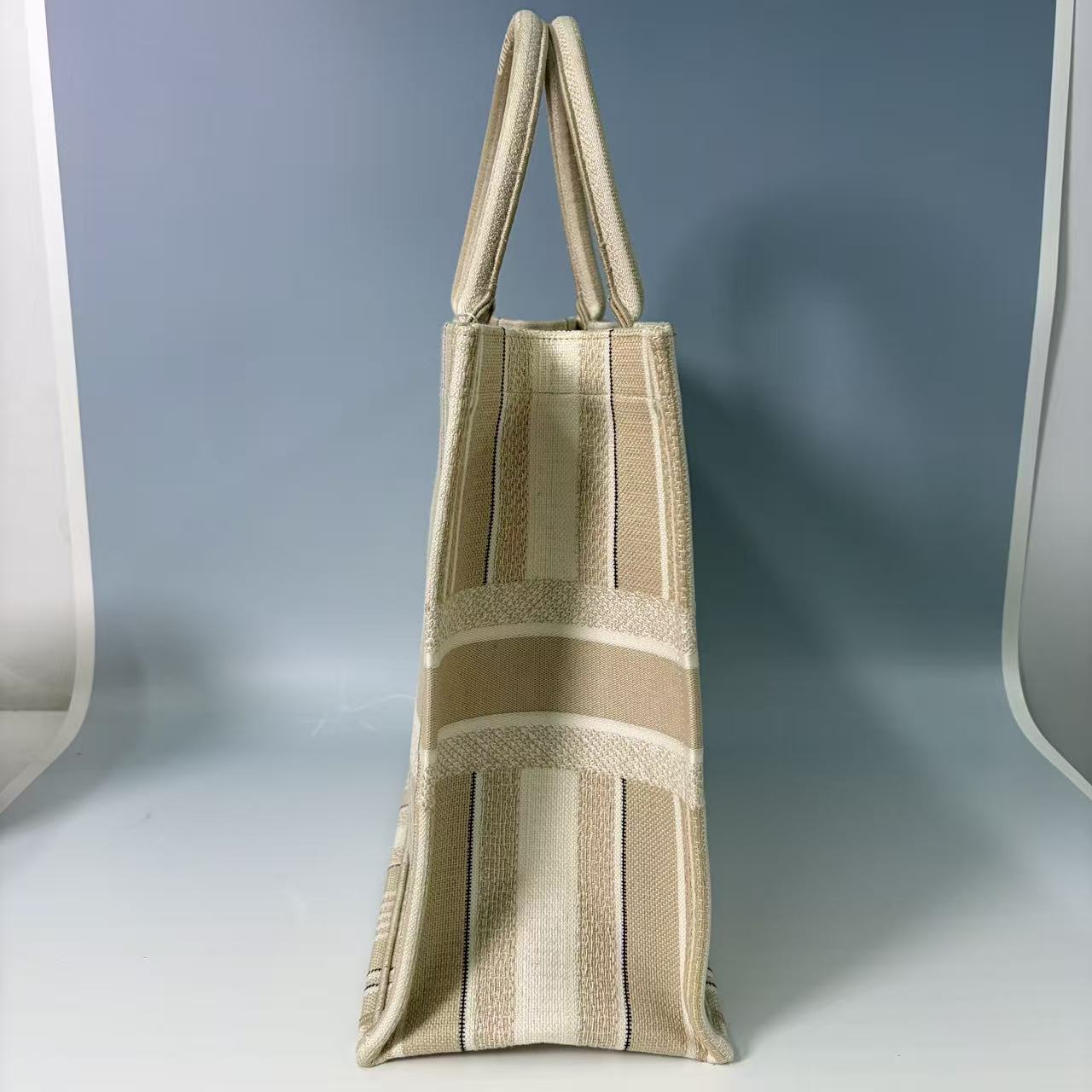 Christian Dior Large Book Tote in Beige Bayadère Embroidered Canvas
