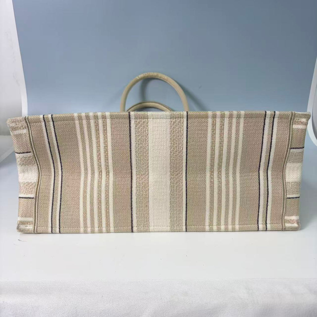 Christian Dior Large Book Tote in Beige Bayadère Embroidered Canvas