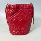 Gucci GG Marmont Mini Matelassé Bucket Bag in Red Leather