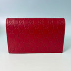 Gucci Signature (Guccissima) Leather Bow Chain Wallet in Red