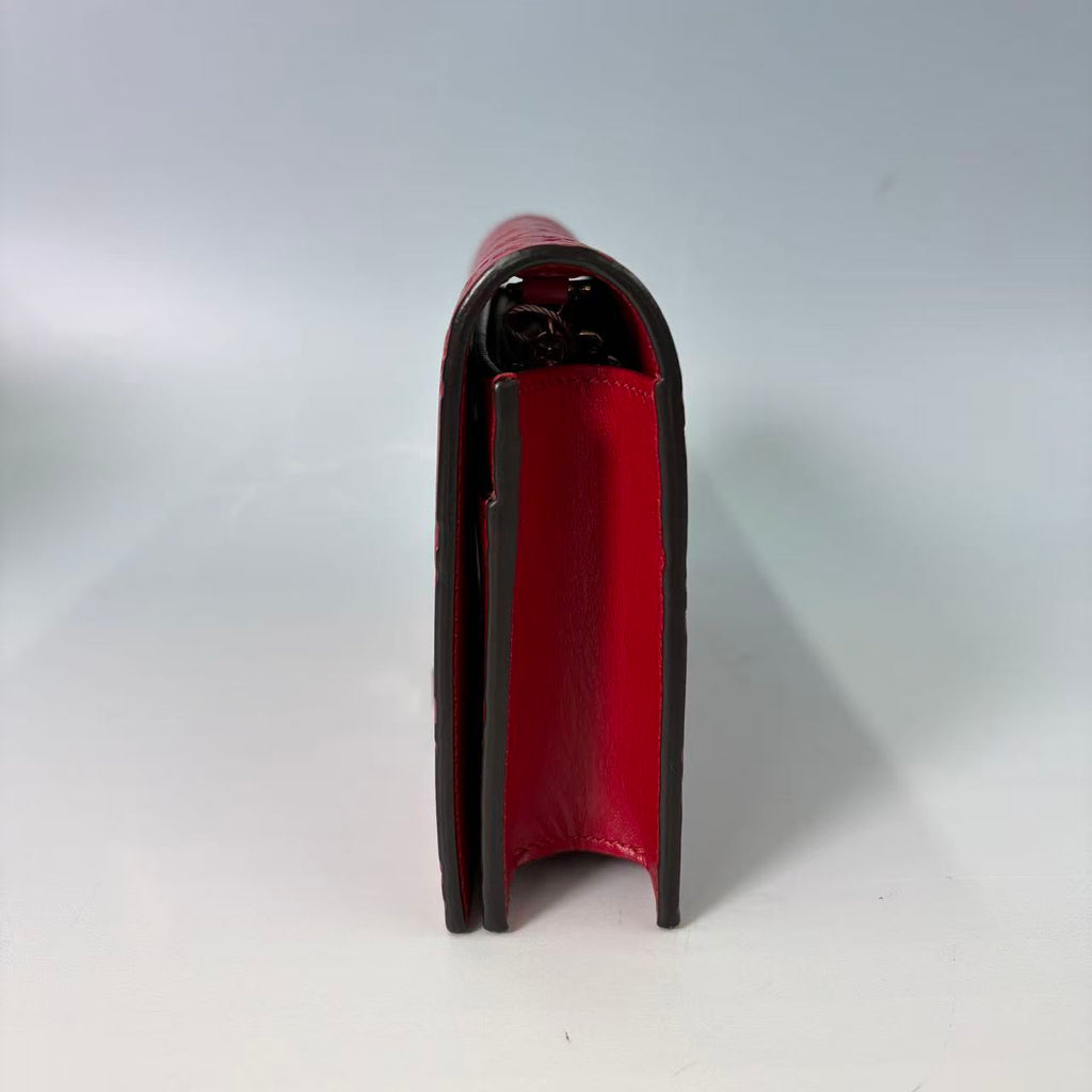 Gucci Signature (Guccissima) Leather Bow Chain Wallet in Red