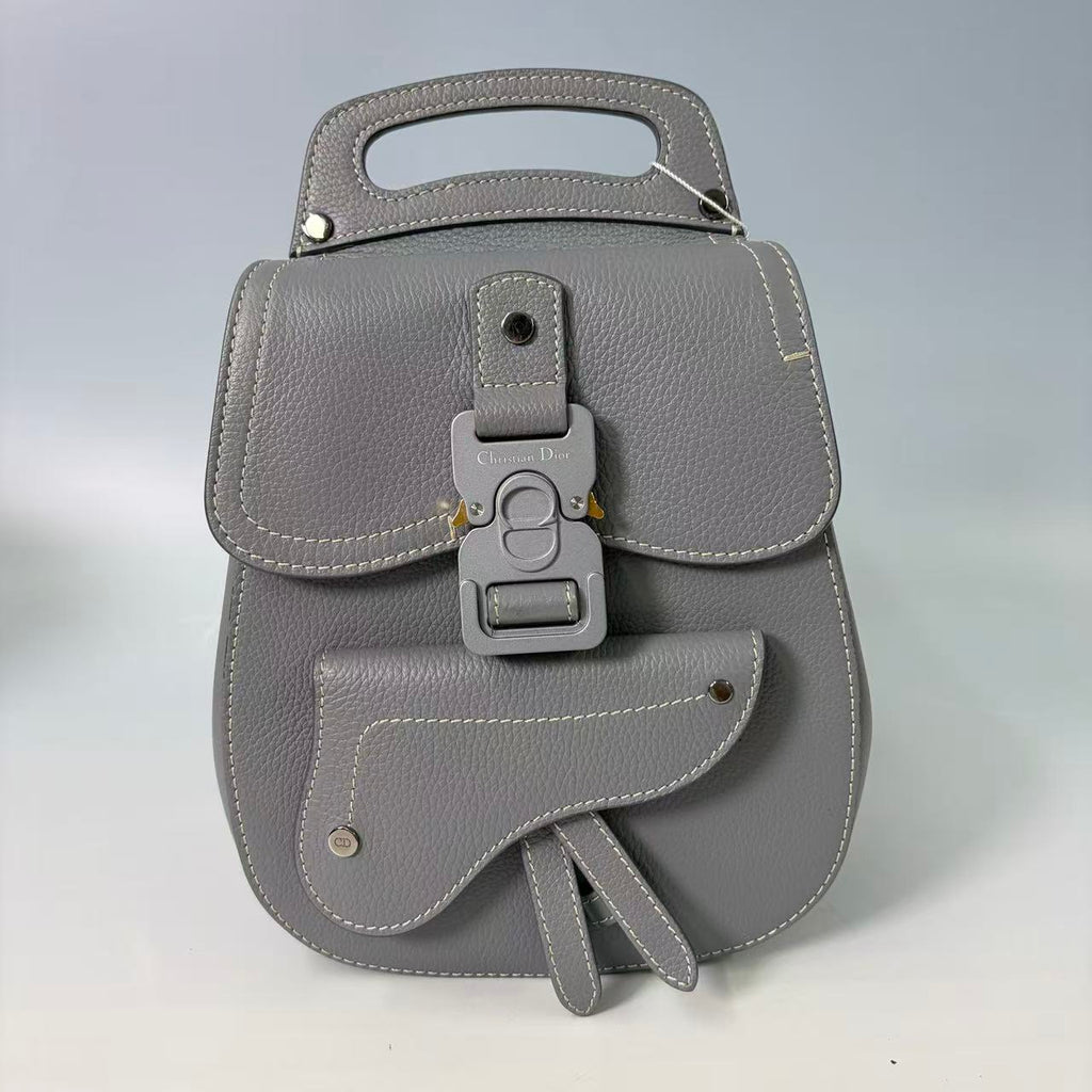 Christian Dior Motion Saddle Backpack in Grey Grained Calfskin