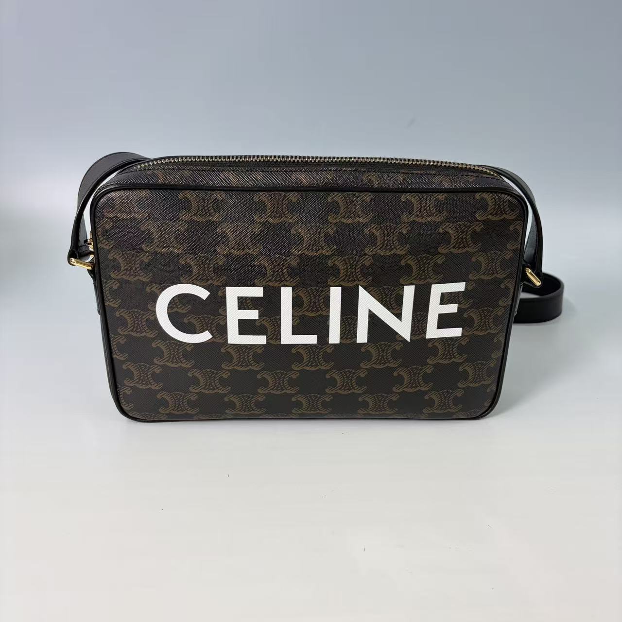 Celine Medium Camera Bag in Triomphe Canvas with Bold Logo