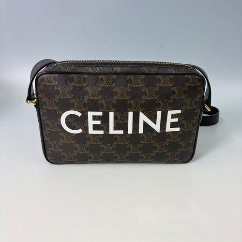Pre-Owned - Celine Medium Camera Bag in Triomphe Canvas with Bold Logo Authentic Luxury by LUXE LINK