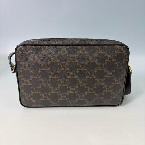 Pre-Owned - Celine Medium Camera Bag in Triomphe Canvas with Bold Logo Authentic Luxury by LUXE LINK
