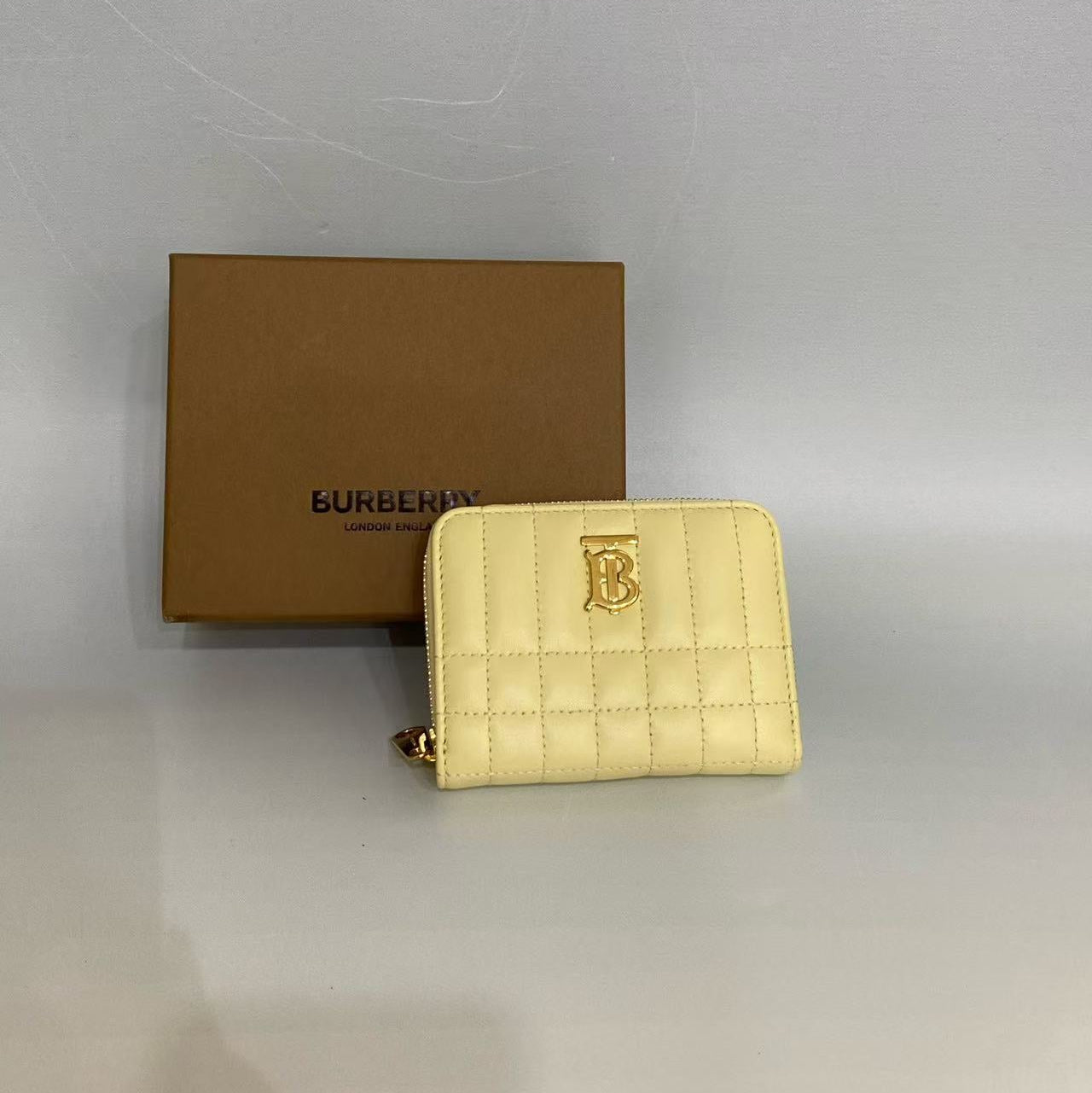 Burberry Small Lola Quilted Leather Zip-Around Wallet in Pale Yellow