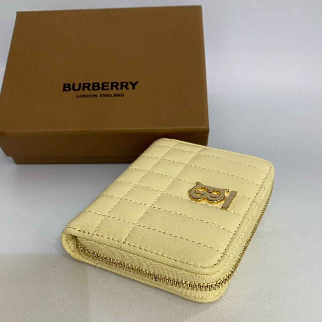 Burberry Small Lola Quilted Leather Zip-Around Wallet in Pale Yellow