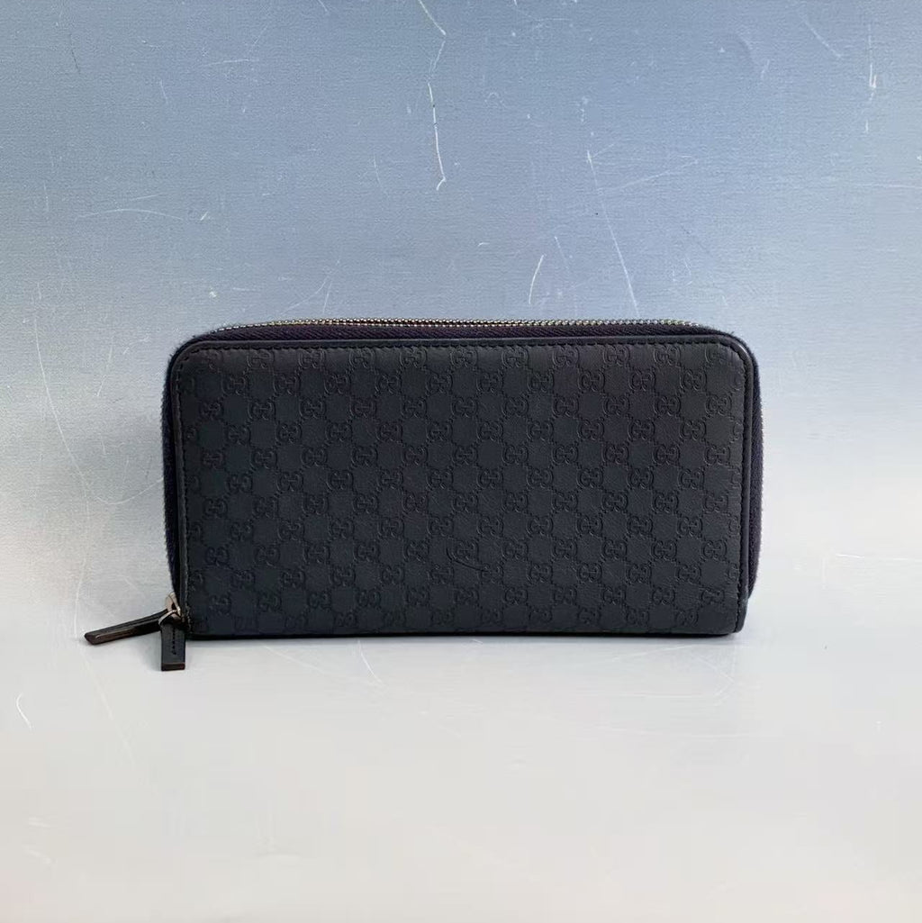 Gucci Microguccissima Leather Zip Around Wallet in Midnight Navy Blue
