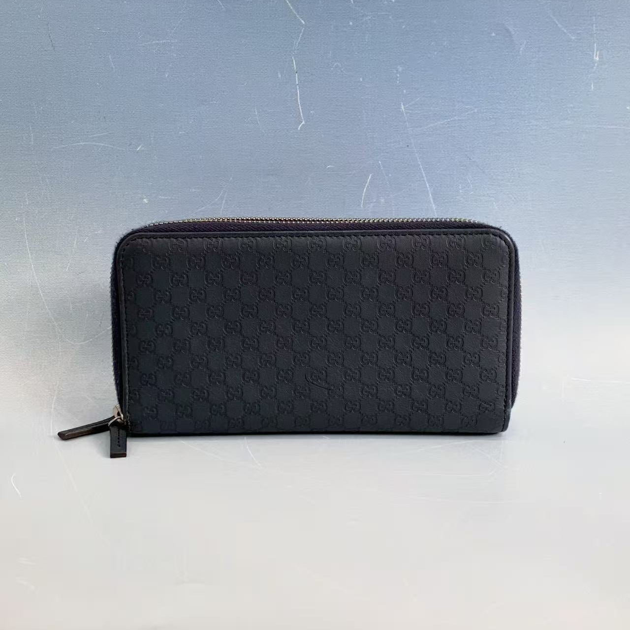 Gucci Microguccissima Leather Zip Around Wallet in Midnight Navy Blue