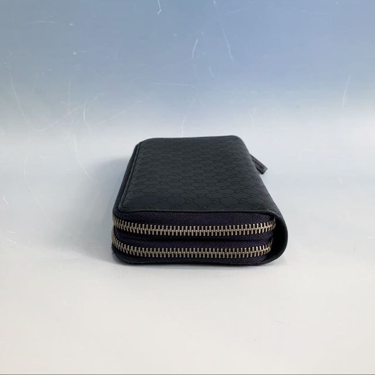 Gucci Microguccissima Leather Zip Around Wallet in Midnight Navy Blue