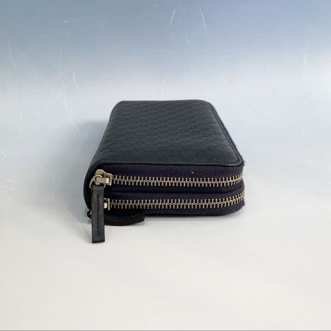 Gucci Microguccissima Leather Zip Around Wallet in Midnight Navy Blue