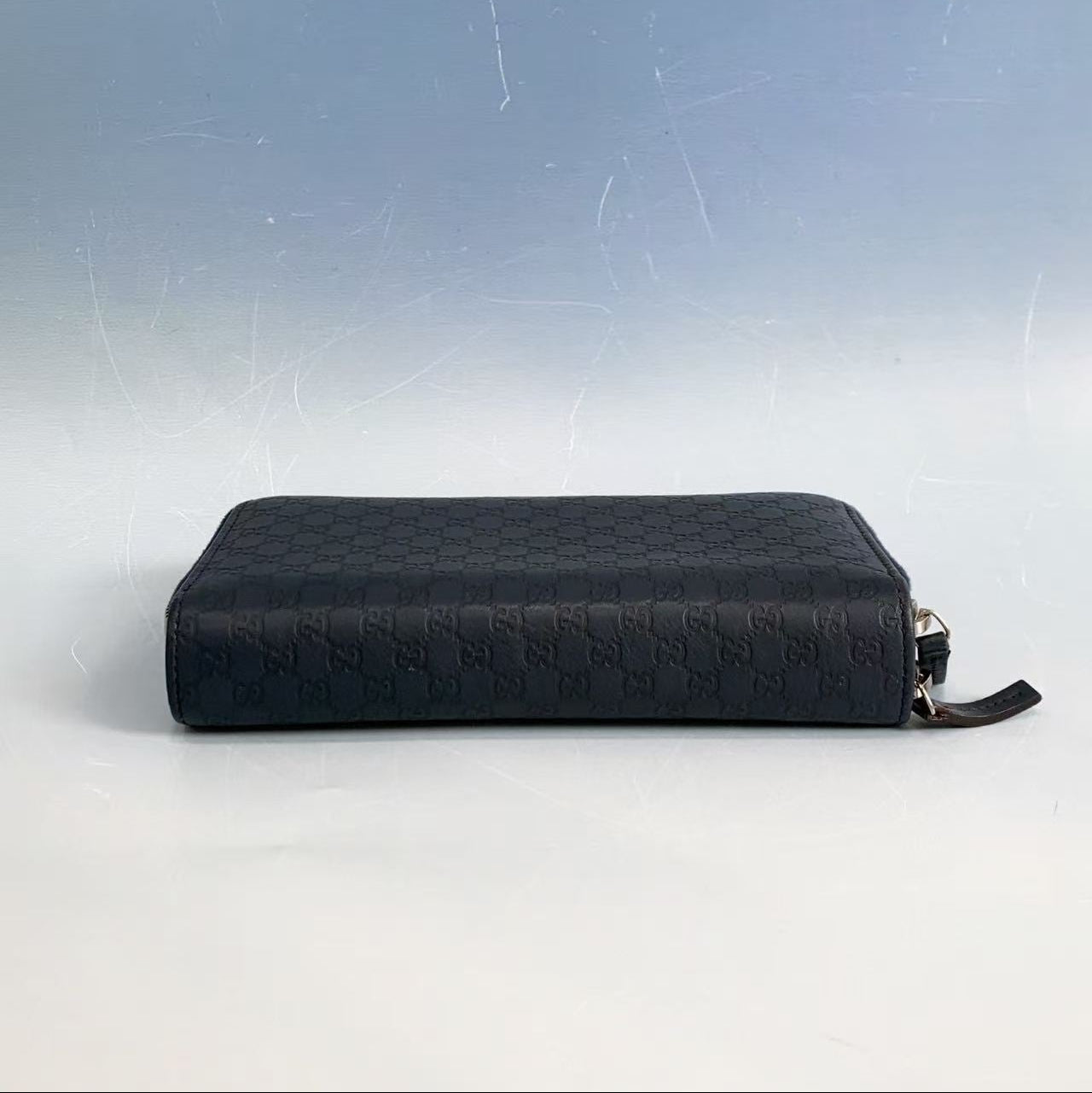 Gucci Microguccissima Leather Zip Around Wallet in Midnight Navy Blue