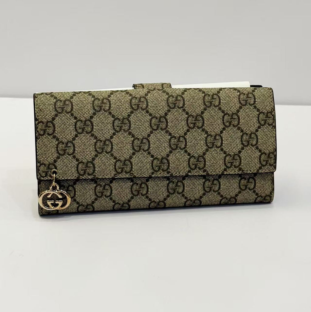 Gucci GG Supreme Canvas Flap Continental Wallet with Interlocking GG Charm