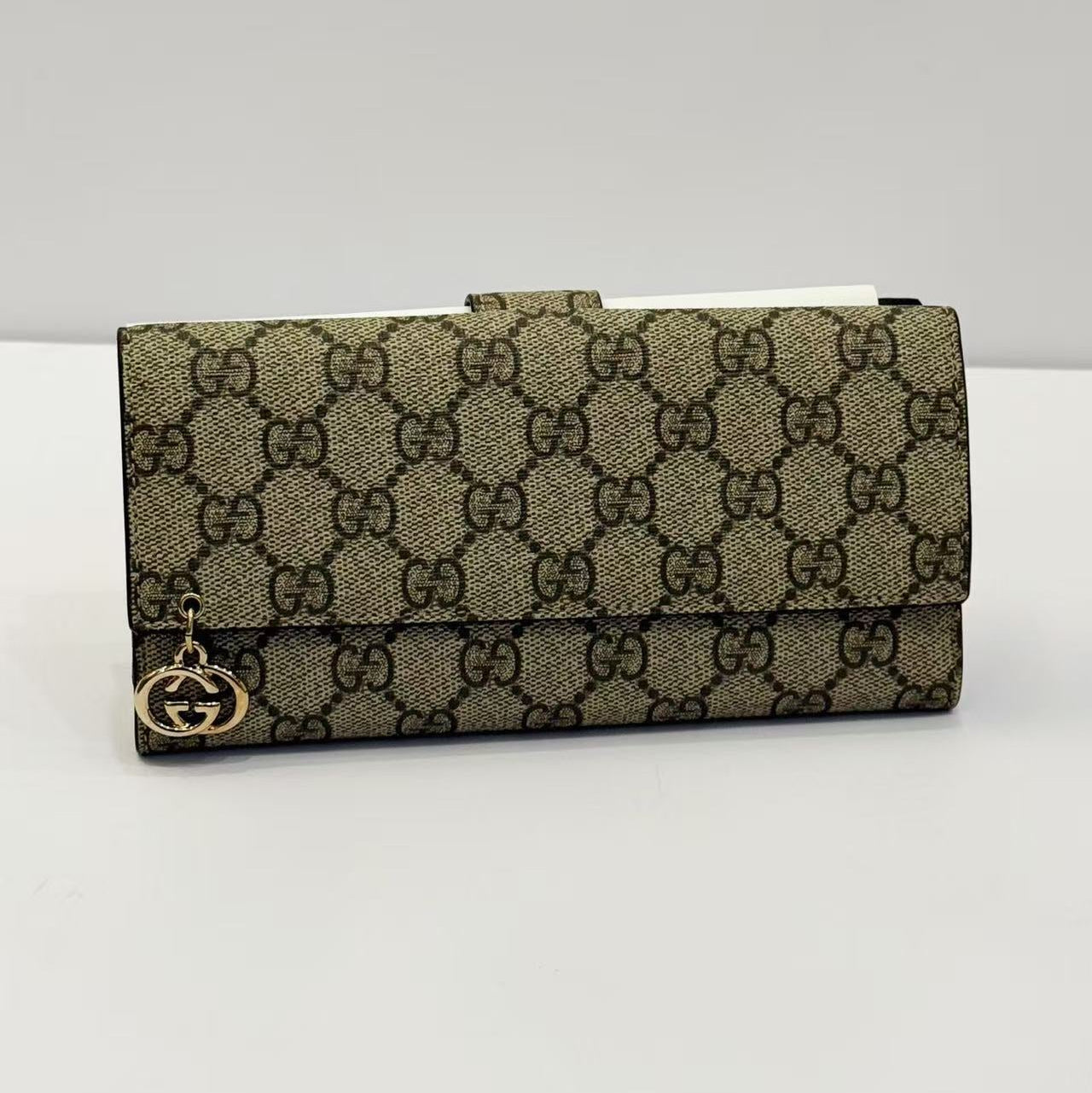 Gucci GG Supreme Canvas Flap Continental Wallet with Interlocking GG Charm