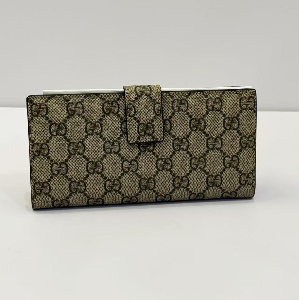 Gucci GG Supreme Canvas Flap Continental Wallet with Interlocking GG Charm