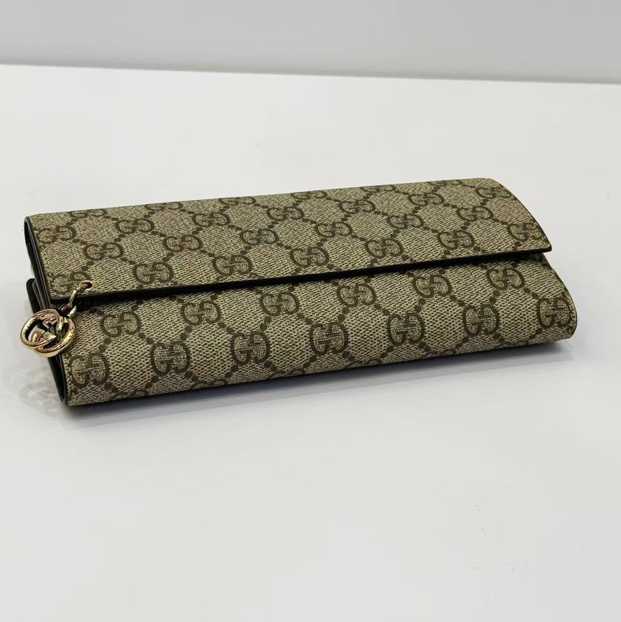 Gucci GG Supreme Canvas Flap Continental Wallet with Interlocking GG Charm