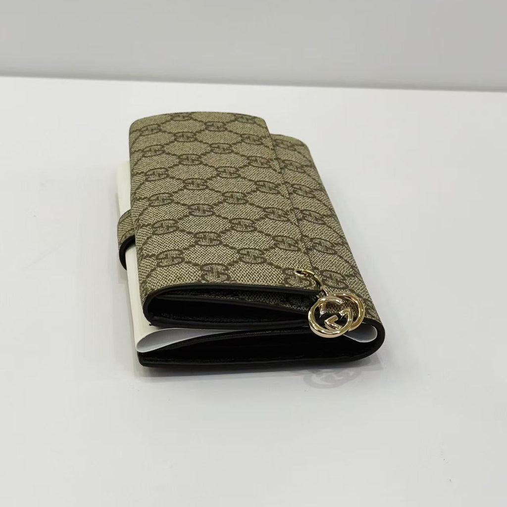 Gucci GG Supreme Canvas Flap Continental Wallet with Interlocking GG Charm