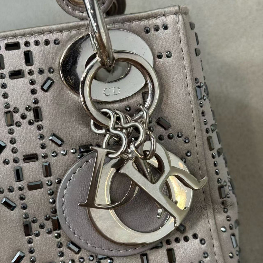 Christian Dior Mini Lady Dior Bag in Satin with Crystal Embroidery