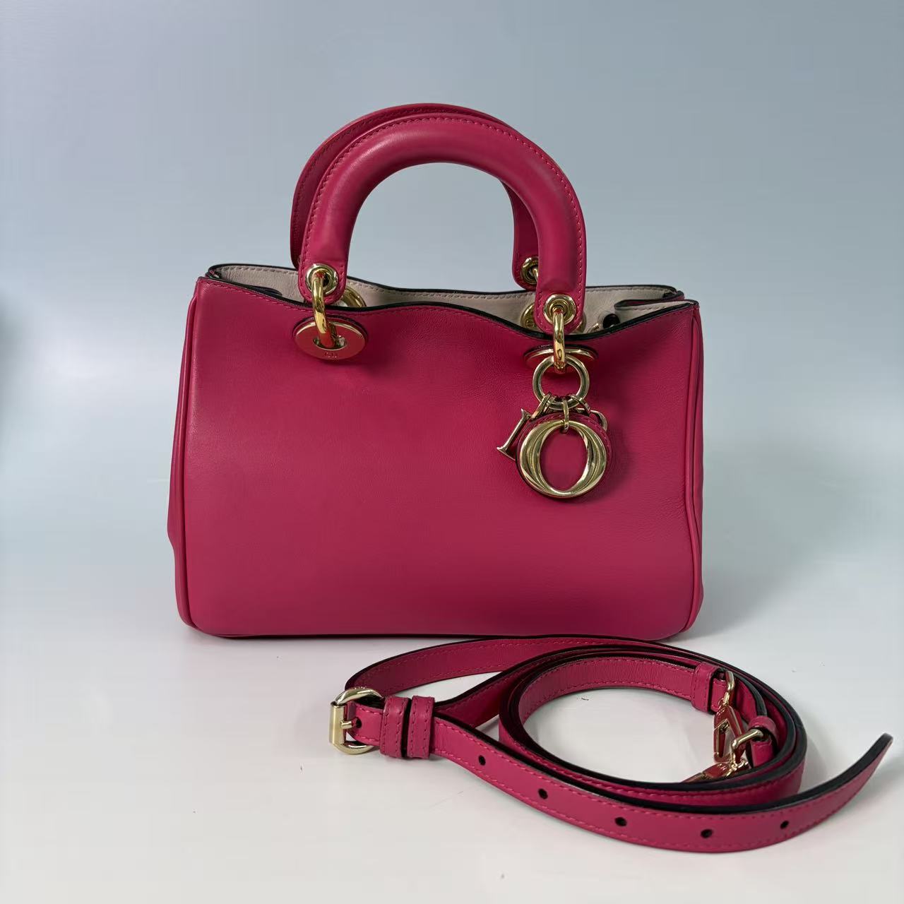 Christian Dior Mini Diorissimo Smooth Calfskin Tote Bag in Fuchsia Pink