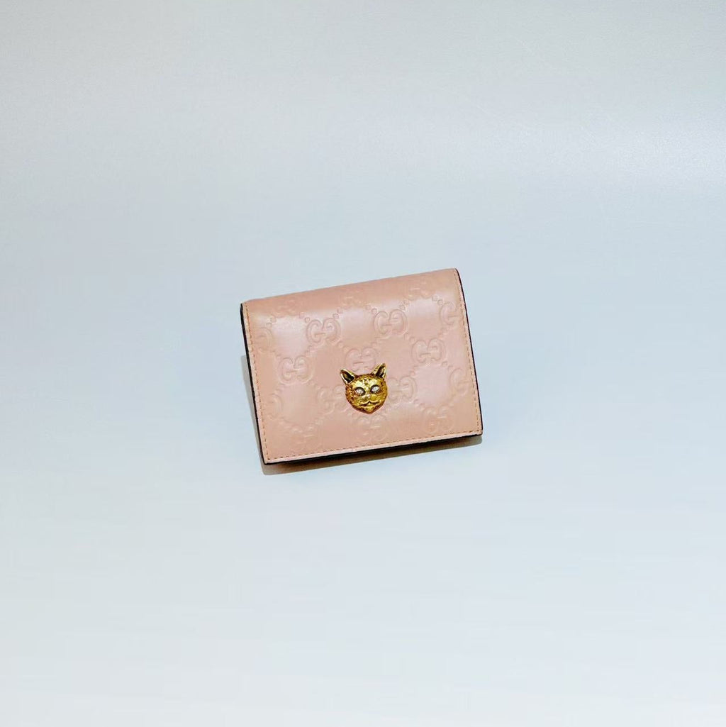 Gucci Signature Leather 'Mystic Cat' Card Case Wallet