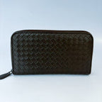 Bottega Veneta Maxi Intrecciato Cassette Zip Around Wallet Black