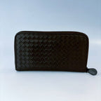 Bottega Veneta Maxi Intrecciato Cassette Zip Around Wallet Black