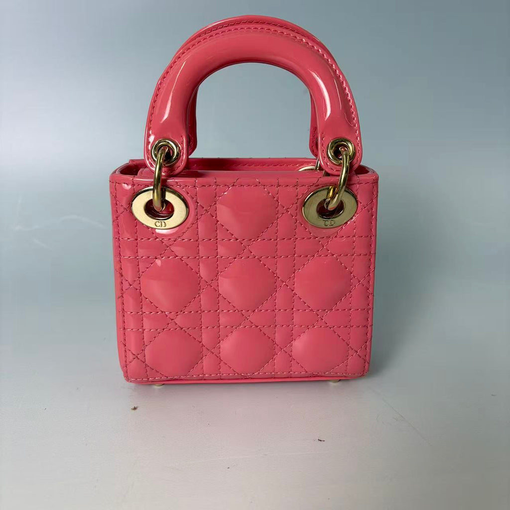 Christian Dior Micro Lady Dior Bag in Pink Cannage Patent Leather