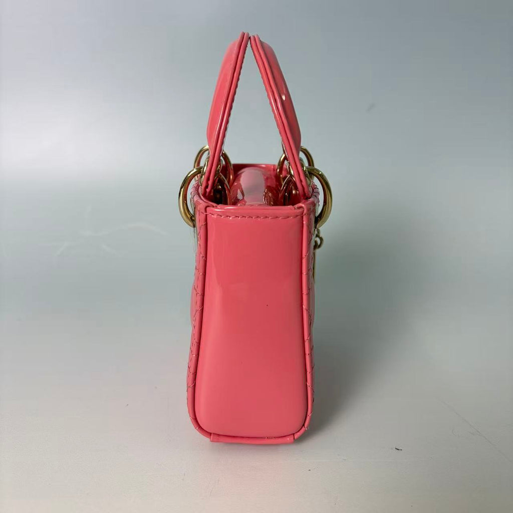 Christian Dior Micro Lady Dior Bag in Pink Cannage Patent Leather