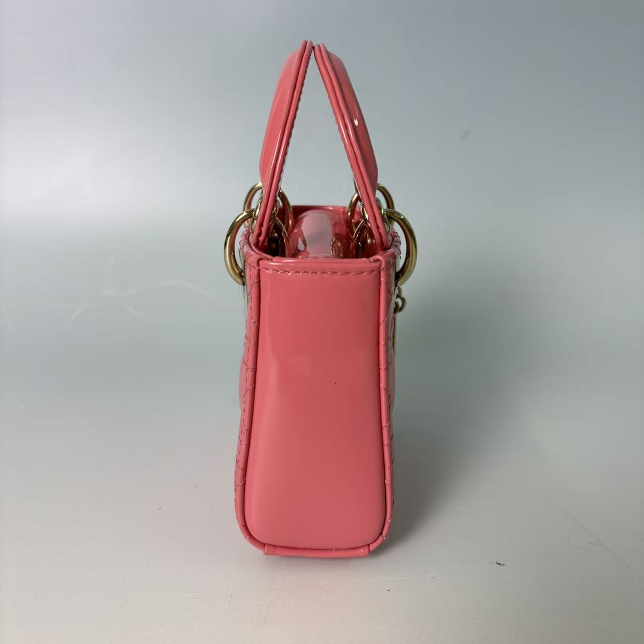 Christian Dior Micro Lady Dior Bag in Pink Cannage Patent Leather