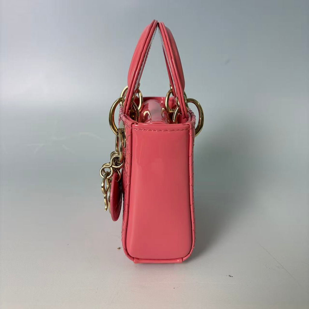 Christian Dior Micro Lady Dior Bag in Pink Cannage Patent Leather