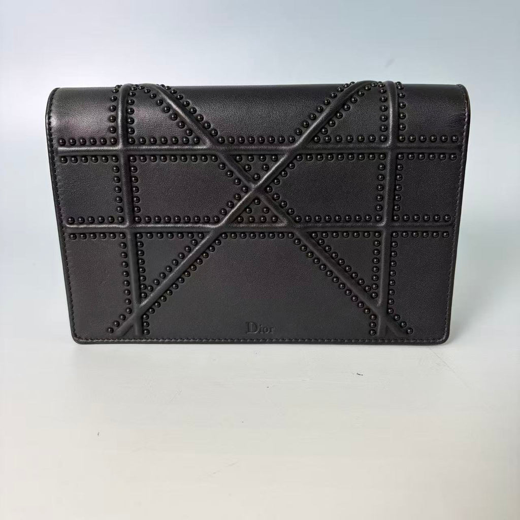 Christian Dior Diorama Clutch with Chain in Ultra-Black Studded Cannage Calfskin