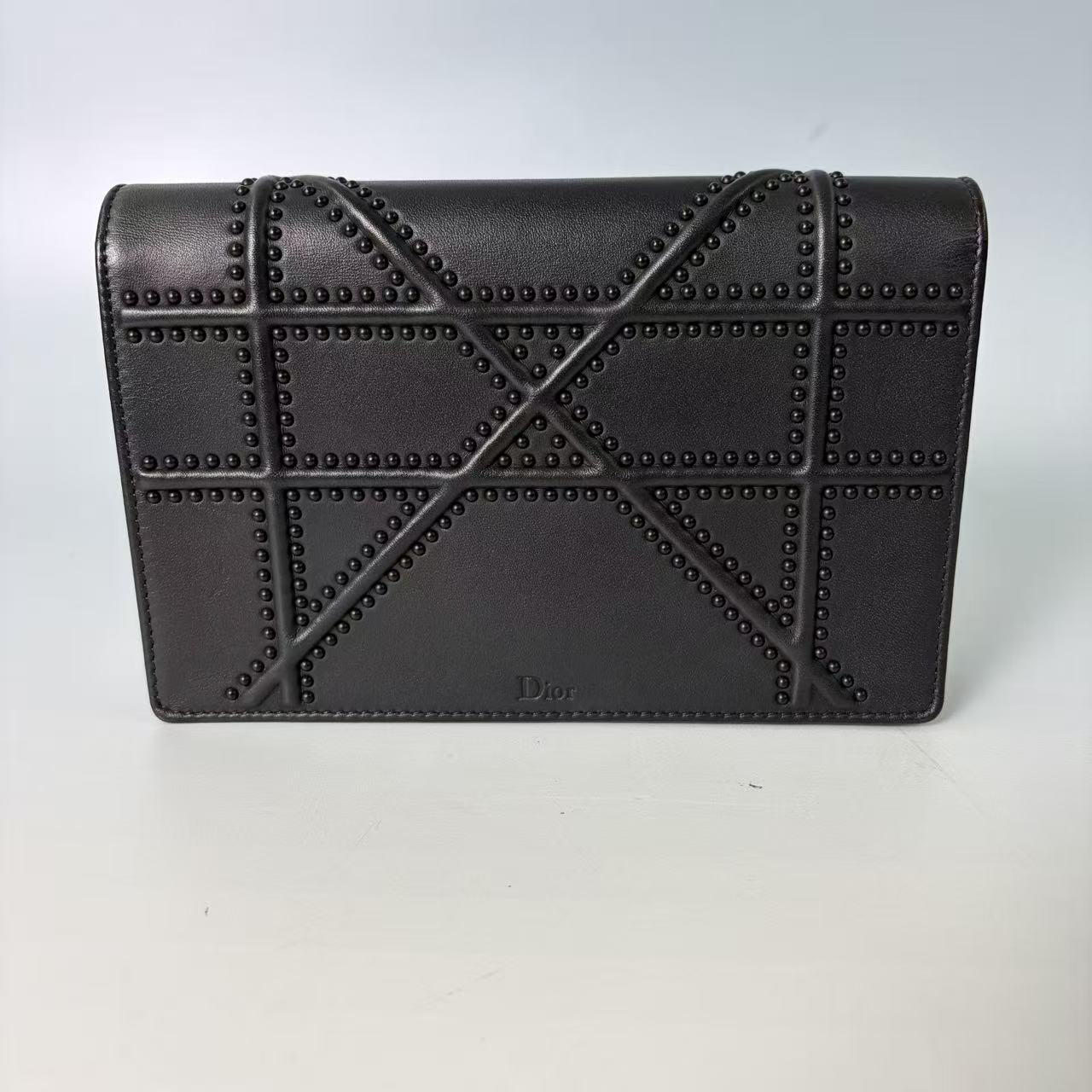 Christian Dior Diorama Clutch with Chain in Ultra-Black Studded Cannage Calfskin