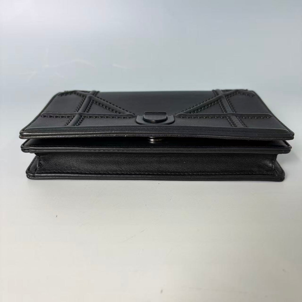 Christian Dior Diorama Clutch with Chain in Ultra-Black Studded Cannage Calfskin