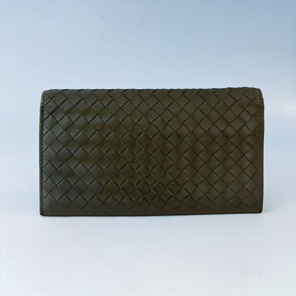 Bottega Veneta Intrecciato Leather Wallet on Chain Grays